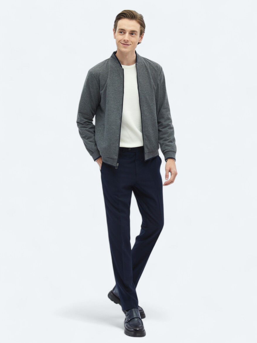 Navy Blue Regular Fit Casual Weaving Coat - 4