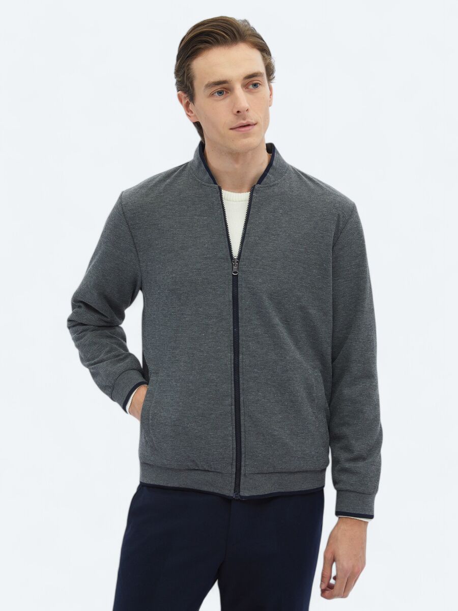 Navy Blue Regular Fit Casual Weaving Coat - 5