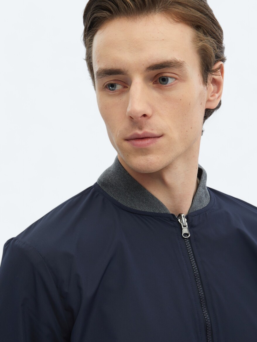 Navy Blue Regular Fit Casual Weaving Coat - 8