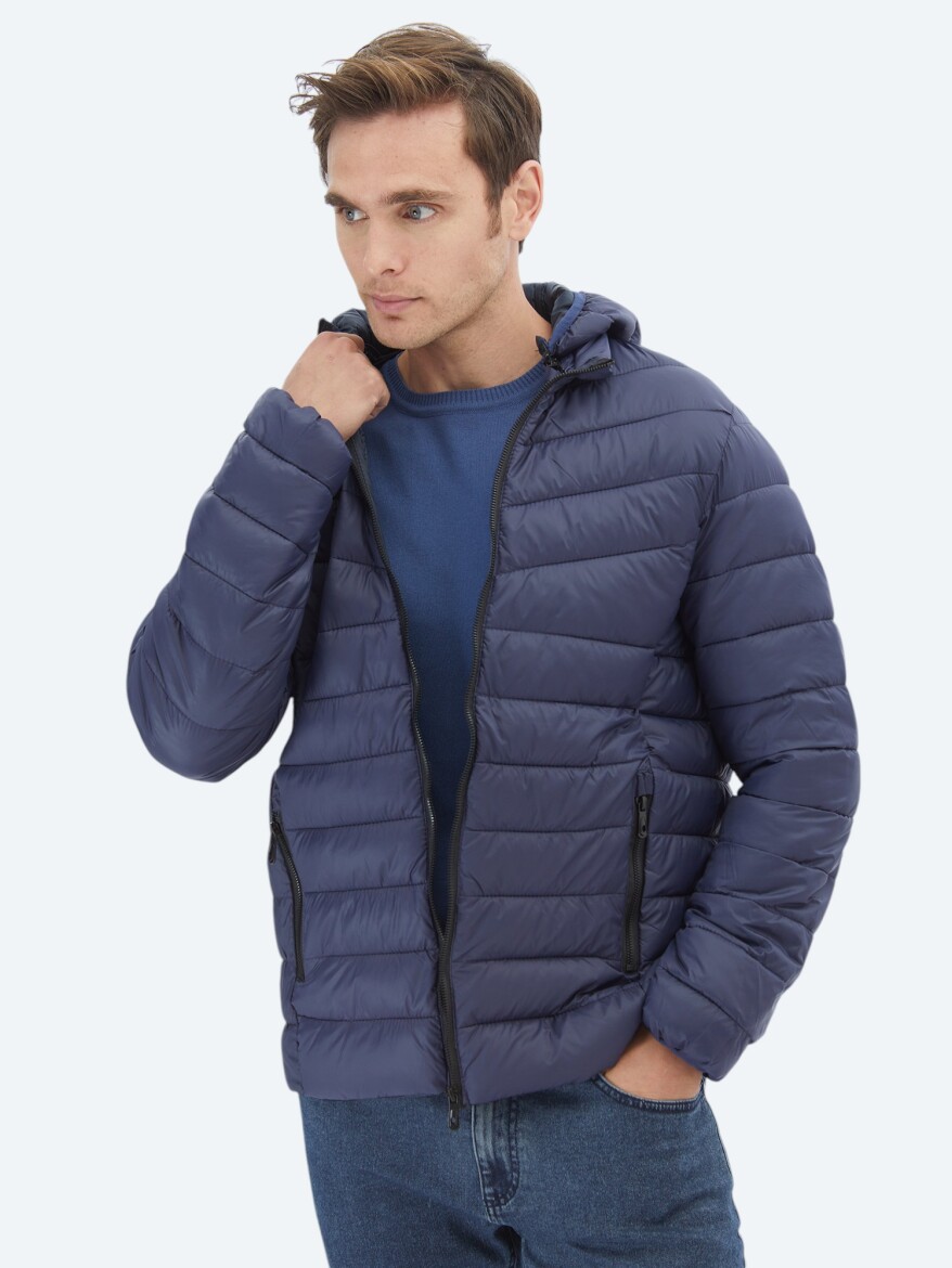 Navy Blue Regular Fit Casual Weaving Coat - 3