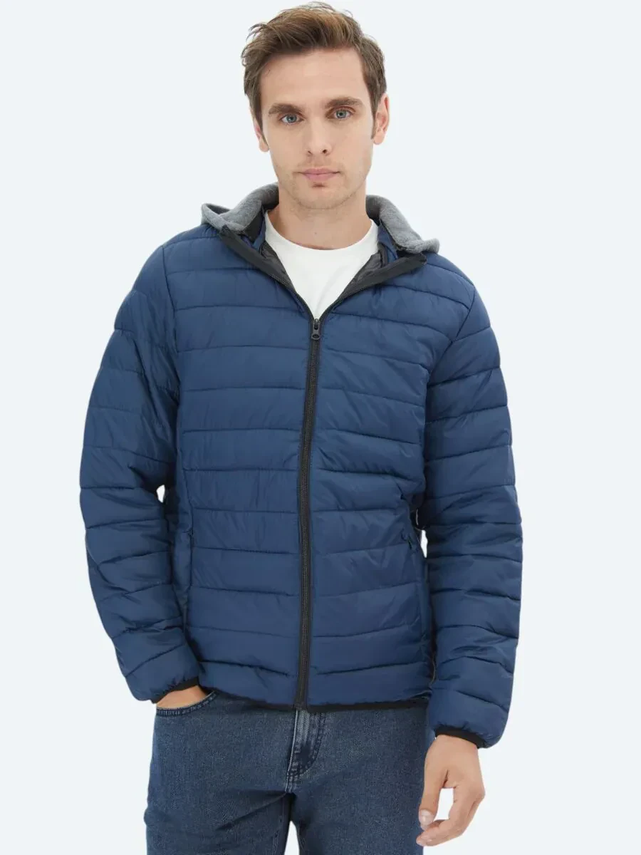Navy Blue Regular Fit Casual Weaving Coat - 1