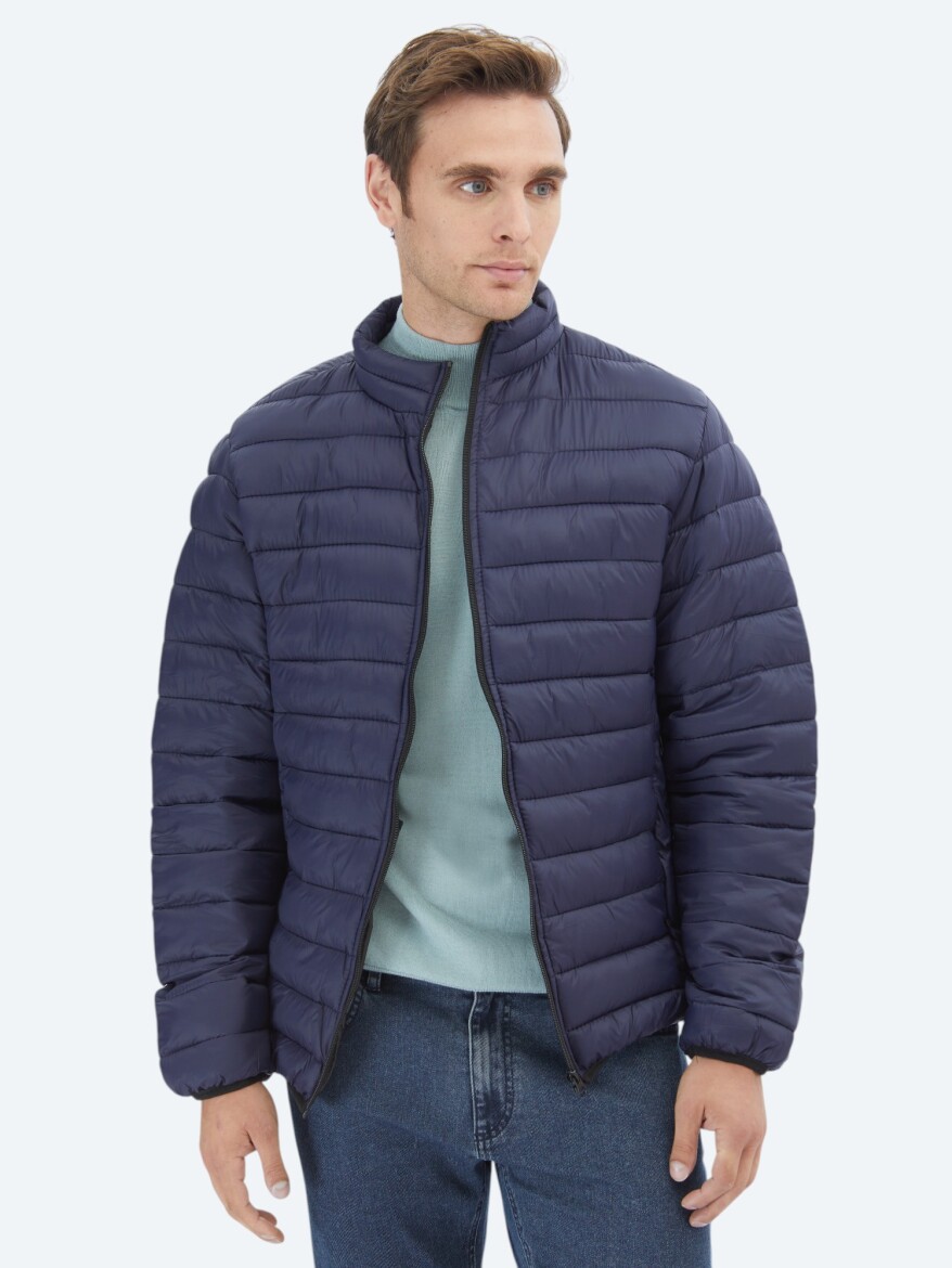 Navy Blue Regular Fit Casual Weaving Coat - 3