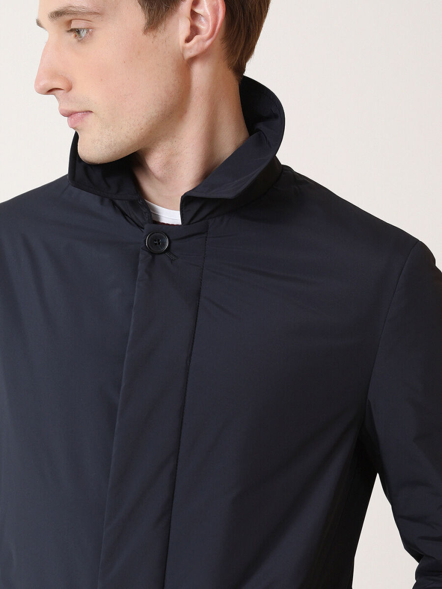 Navy Blue Regular Fit Casual Weaving Rain Coat - 3