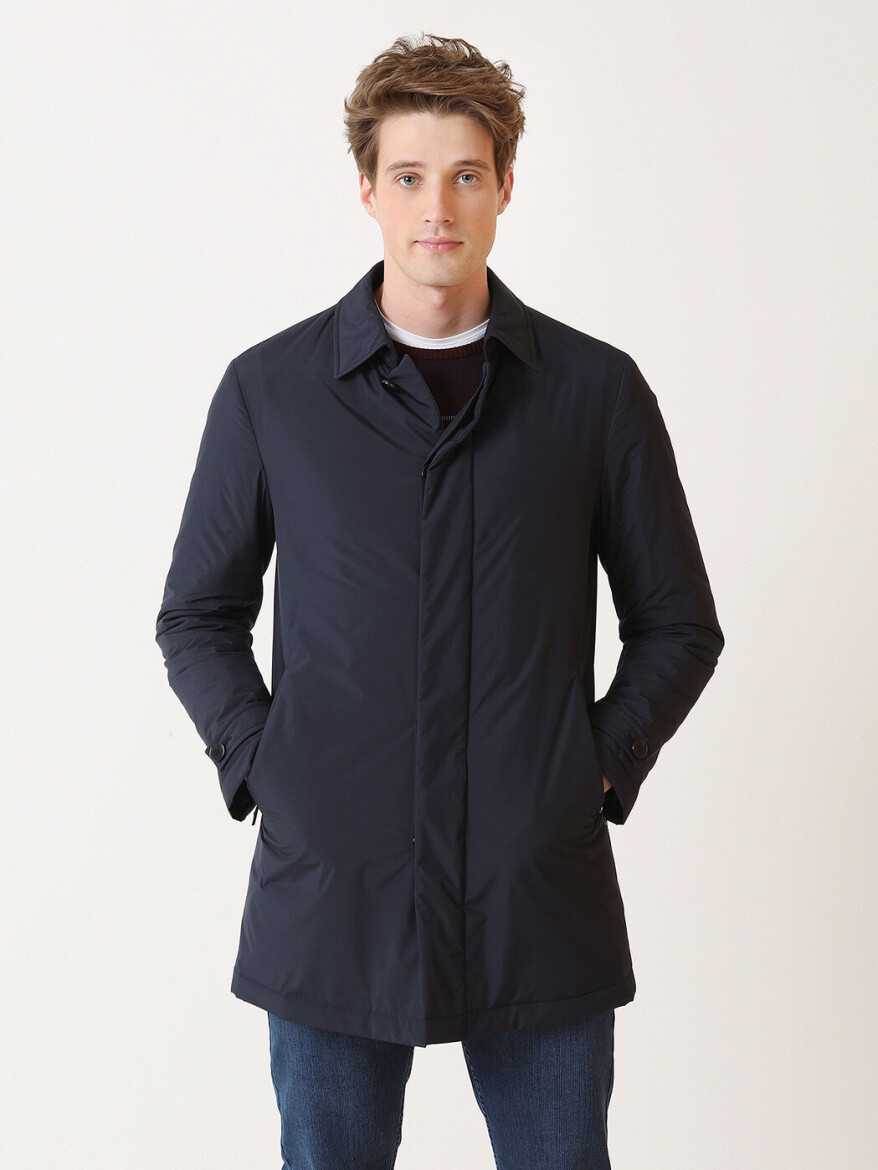 Navy Blue Regular Fit Casual Weaving Rain Coat - 4