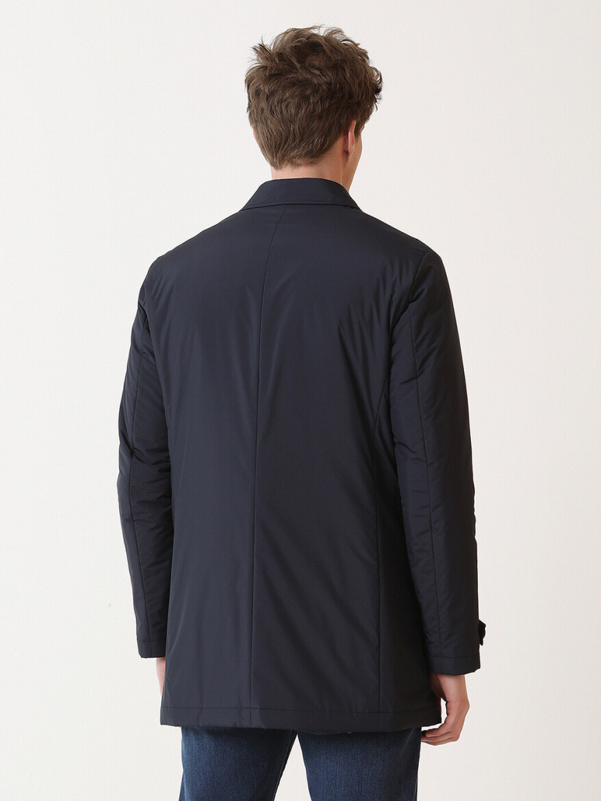 Navy Blue Regular Fit Casual Weaving Rain Coat - 5