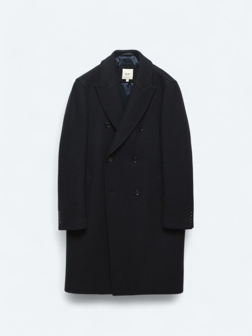 Navy Blue Regular Fit Double Breasted Collar Classical Weaving Overcoat - 8