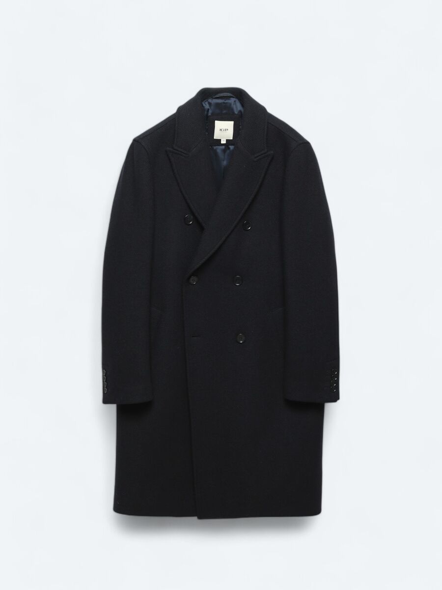 Navy Blue Regular Fit Double Breasted Collar Classical Weaving Overcoat - 8