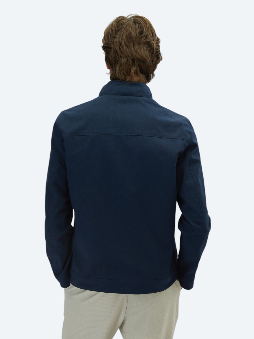 Navy Blue Regular Fit Hidden Hood Casual Weaving Double-Sided Coat - 10