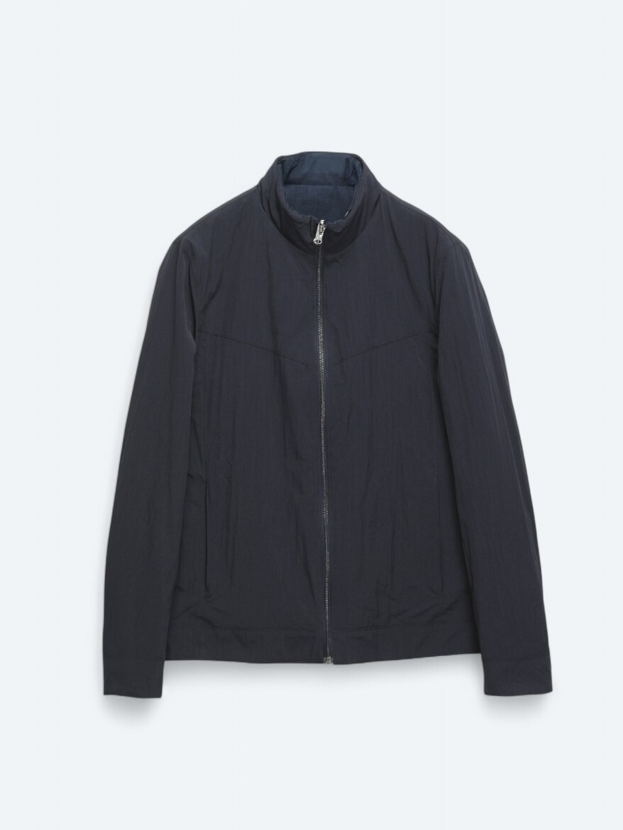 Navy Blue Regular Fit Hidden Hood Casual Weaving Double-Sided Coat - 12