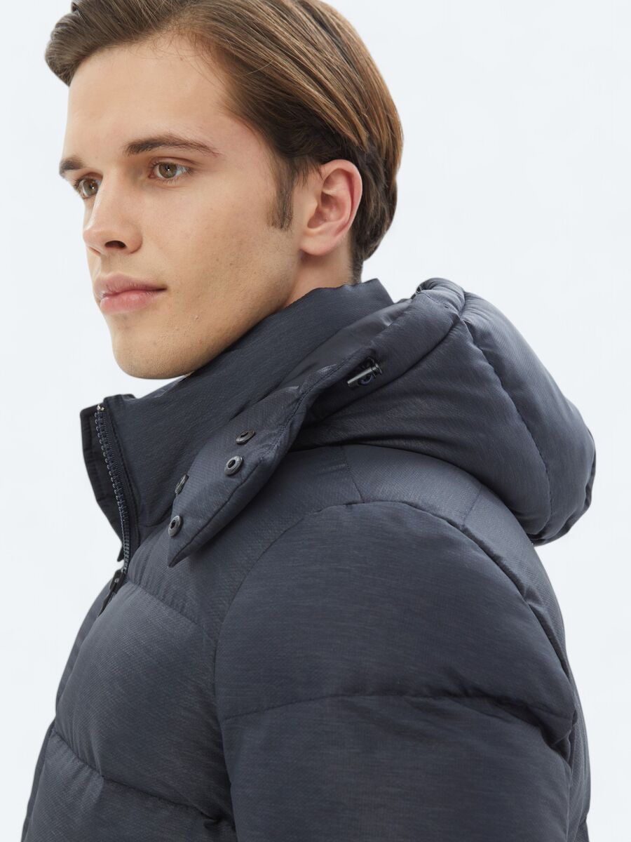 Navy Blue Regular Fit Hooded Casual Weaving Coat - 4