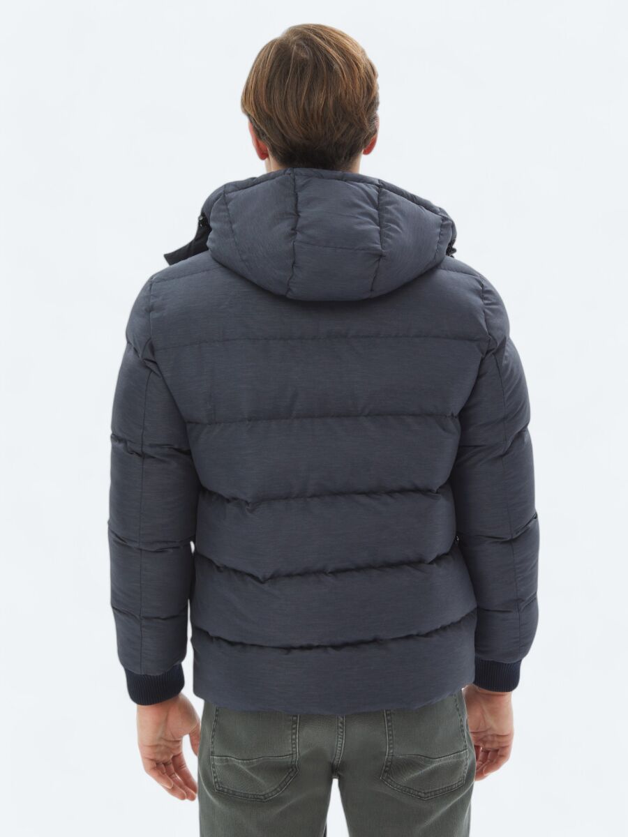 Navy Blue Regular Fit Hooded Casual Weaving Coat - 6