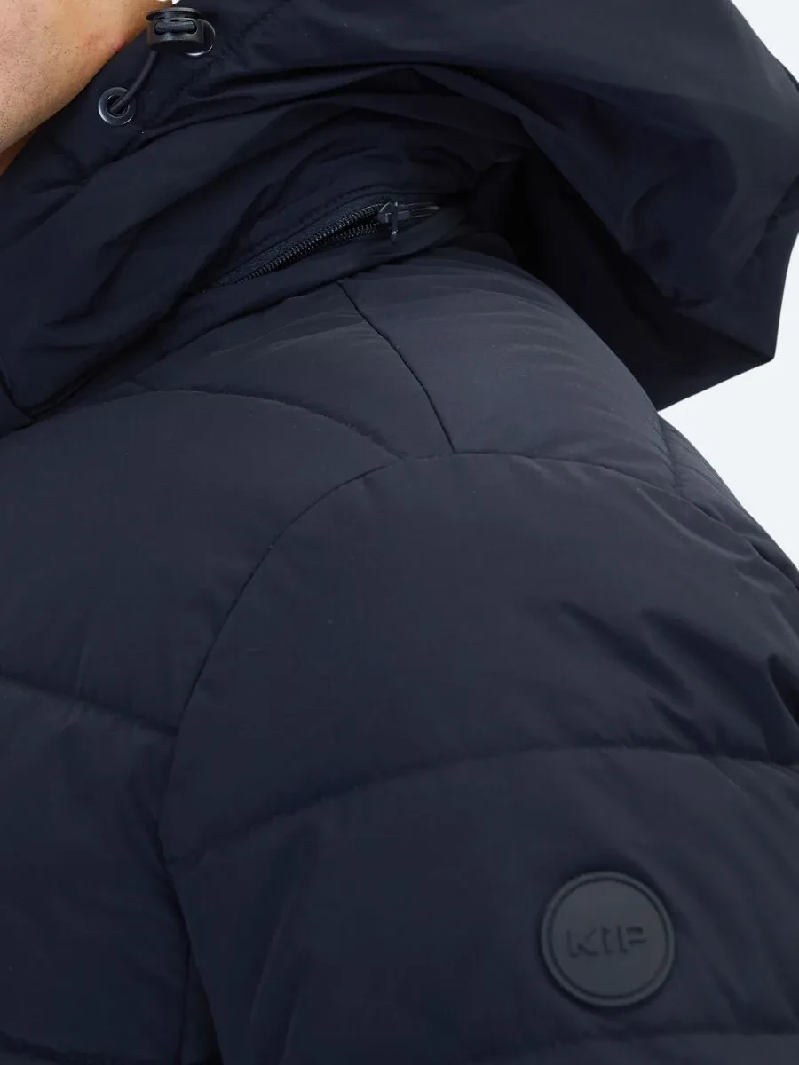 Navy Blue Regular Fit Hooded Casual Weaving Coat - 5