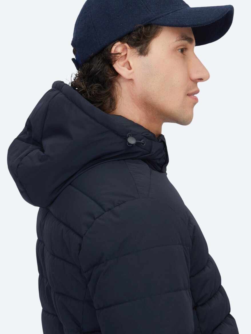 Navy Blue Regular Fit Hooded Casual Weaving Coat - 3