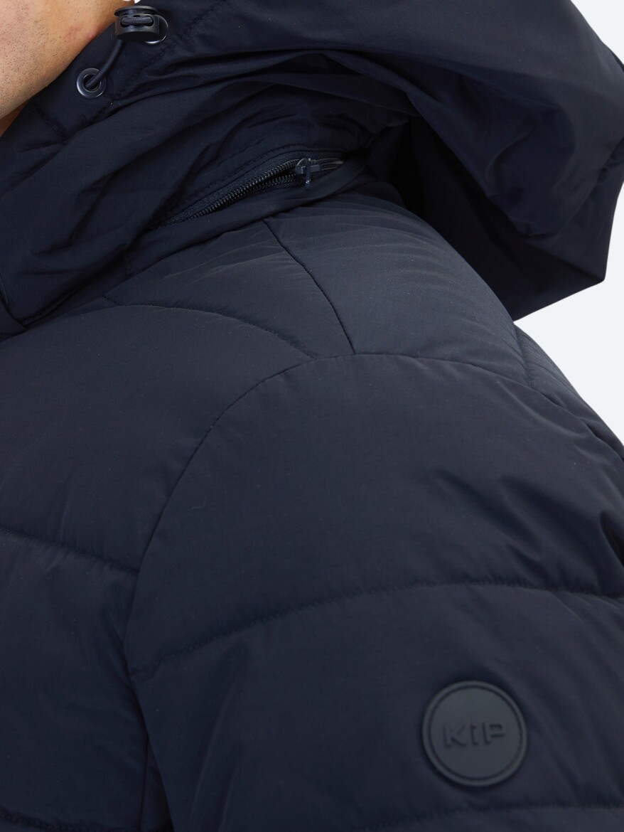 Navy Blue Regular Fit Hooded Casual Weaving Coat - 5