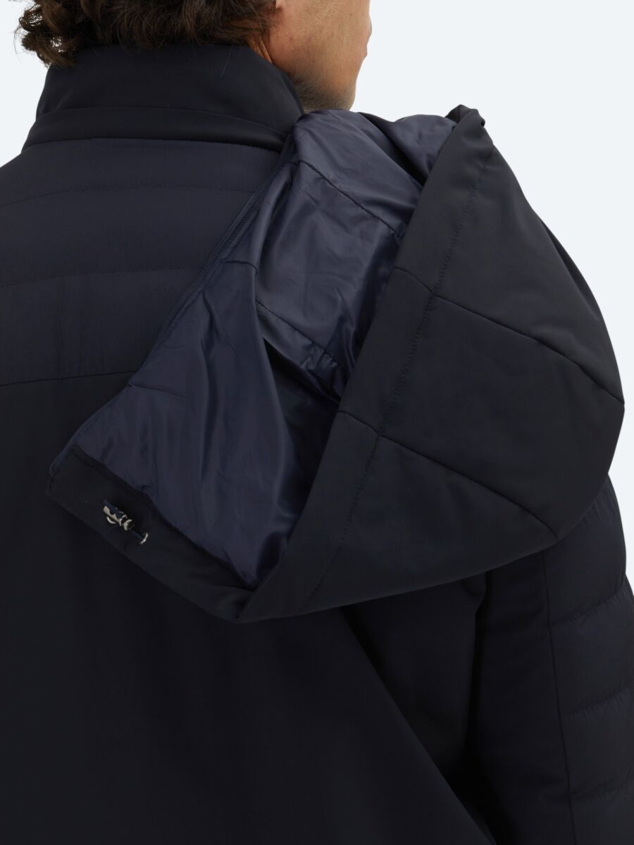 Navy Blue Regular Fit Hooded Casual Weaving Coat - 5