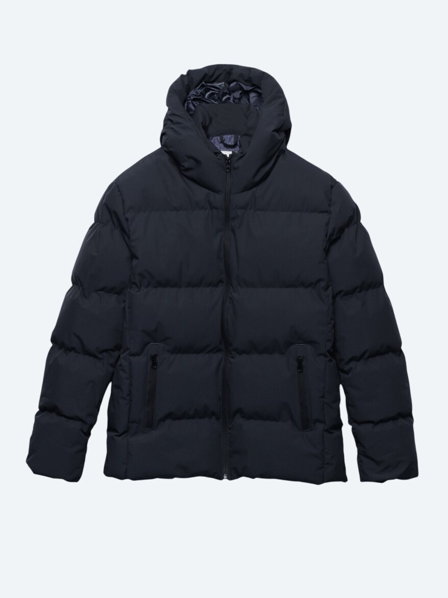 Navy Blue Regular Fit Hooded Casual Weaving Coat - 6