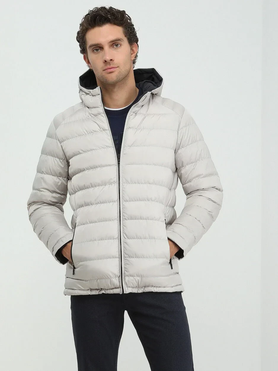 Navy Blue Regular Fit Hooded Casual Weaving Double-Sided Coat - 3