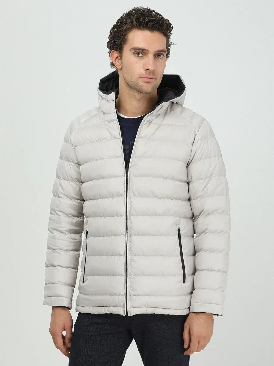 Navy Blue Regular Fit Hooded Casual Weaving Double-Sided Coat - 4