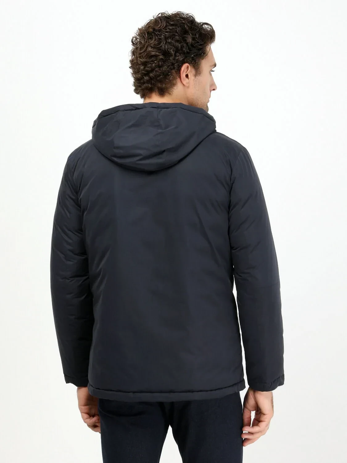 Navy Blue Regular Fit Hooded Casual Weaving Double-Sided Coat - 6