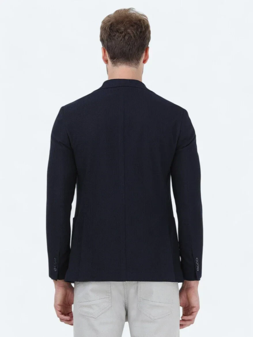 Navy Blue Regular Fit Jacket - 5
