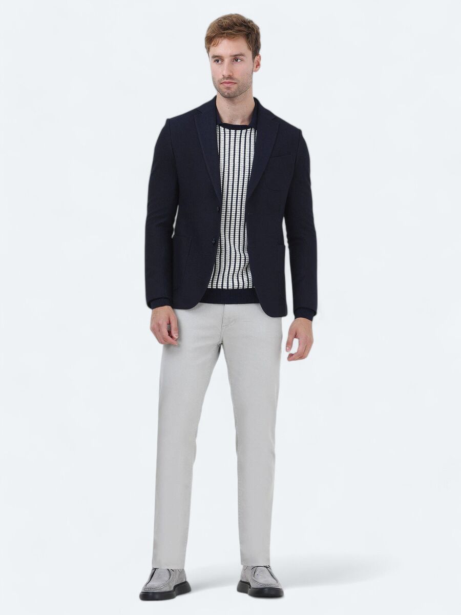 Navy Blue Regular Fit Jacket - 1