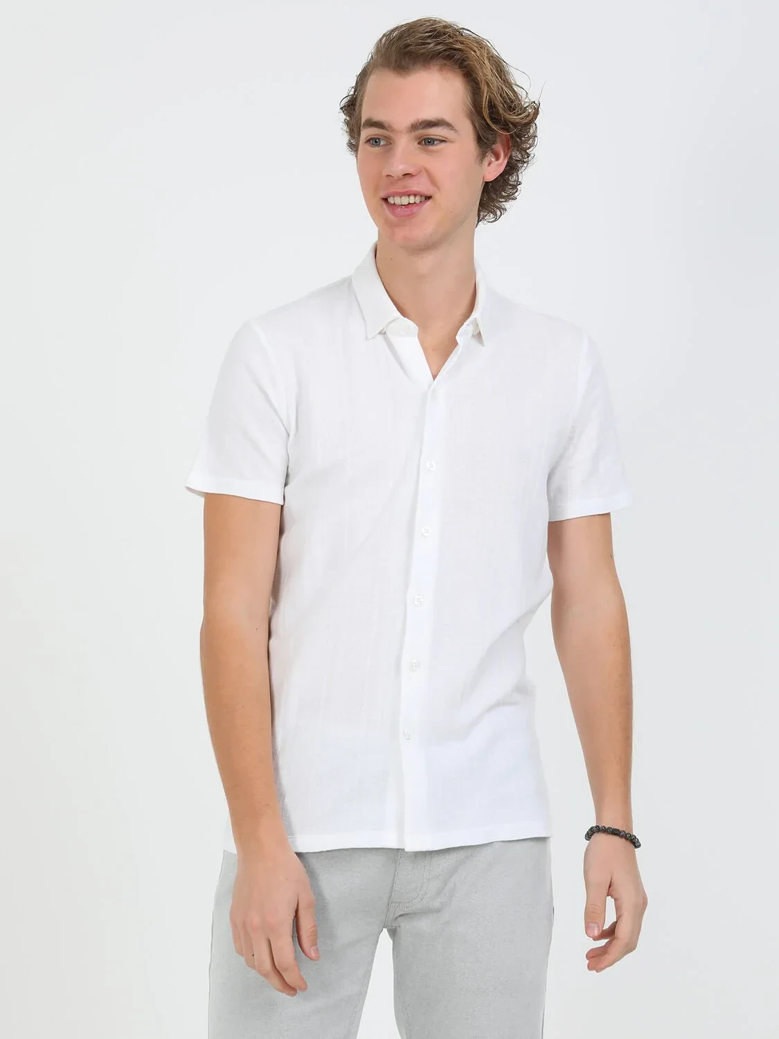 Navy Blue Regular Fit Knitting Casual 100% Cotton Shirt - 2