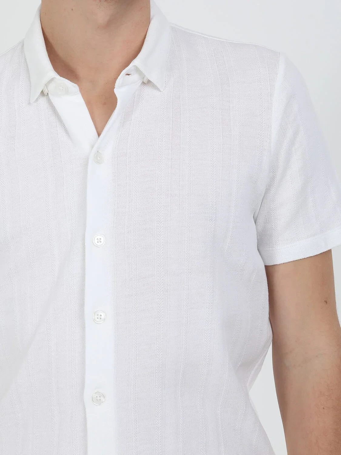 Navy Blue Regular Fit Knitting Casual 100% Cotton Shirt - 3