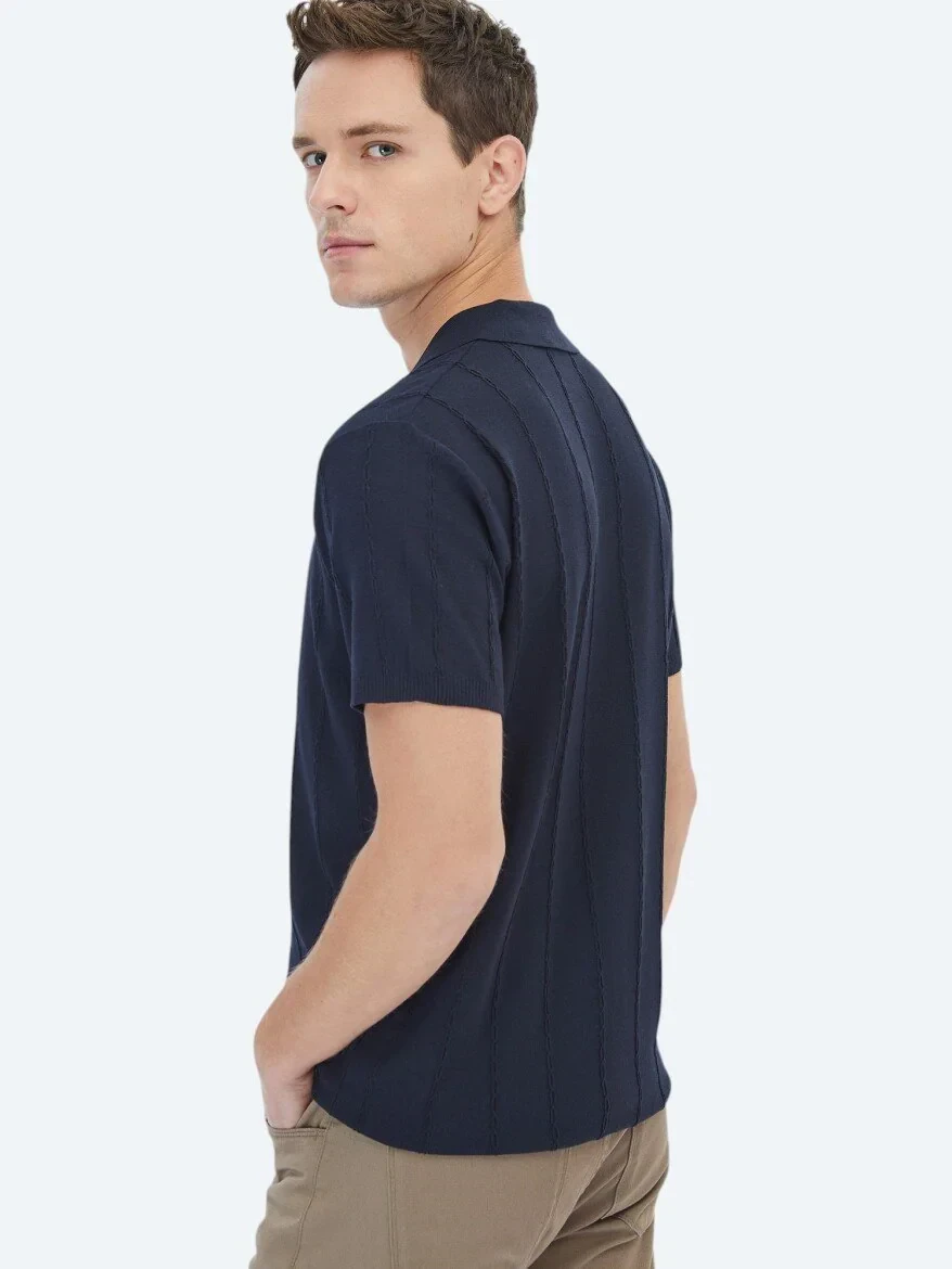 Navy Blue Regular Fit Knitting Casual Shirt - 5