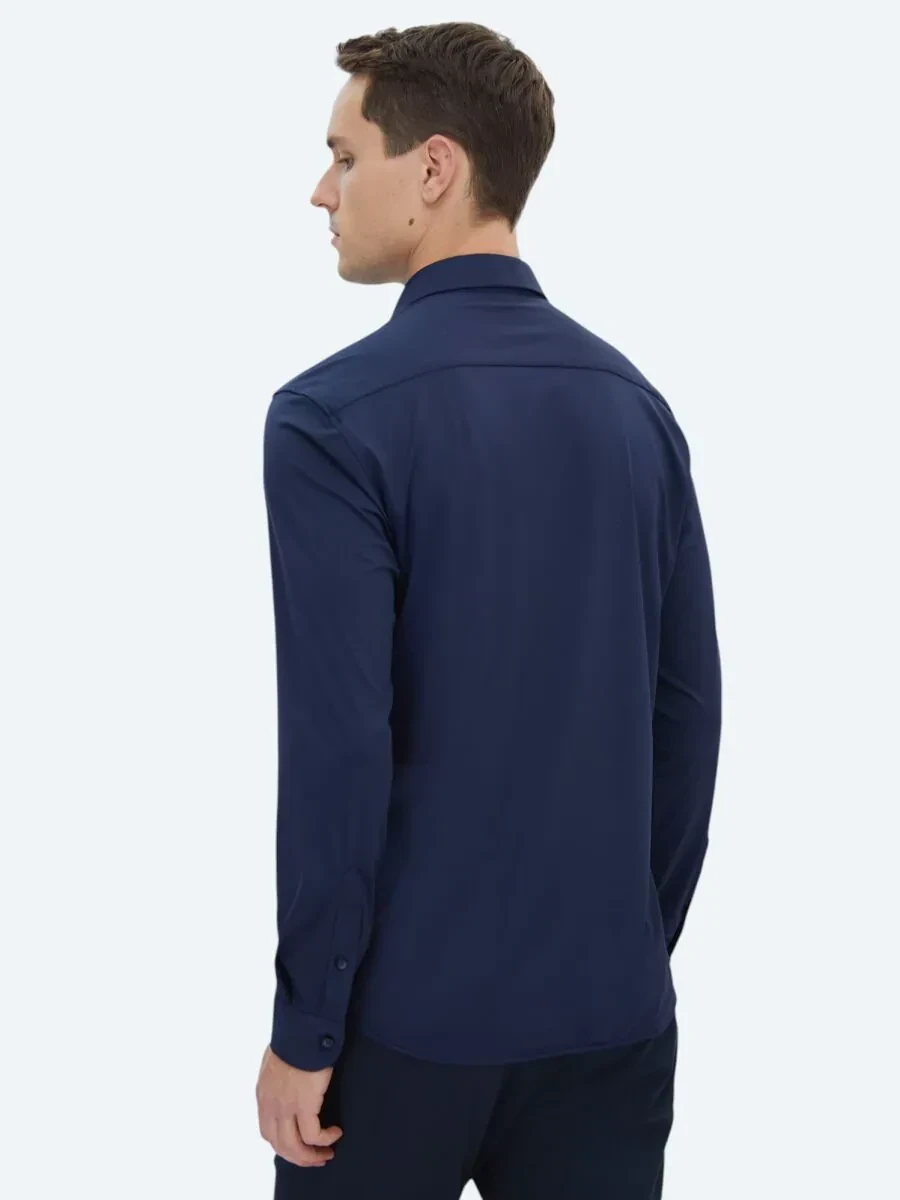 Navy Blue Regular Fit Knitting Casual Shirt - 6