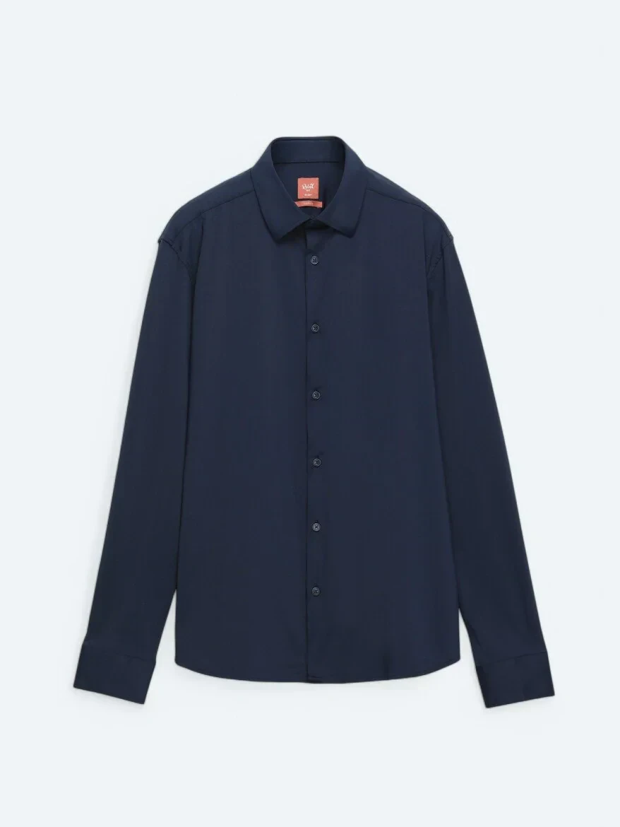 Navy Blue Regular Fit Knitting Casual Shirt - 7