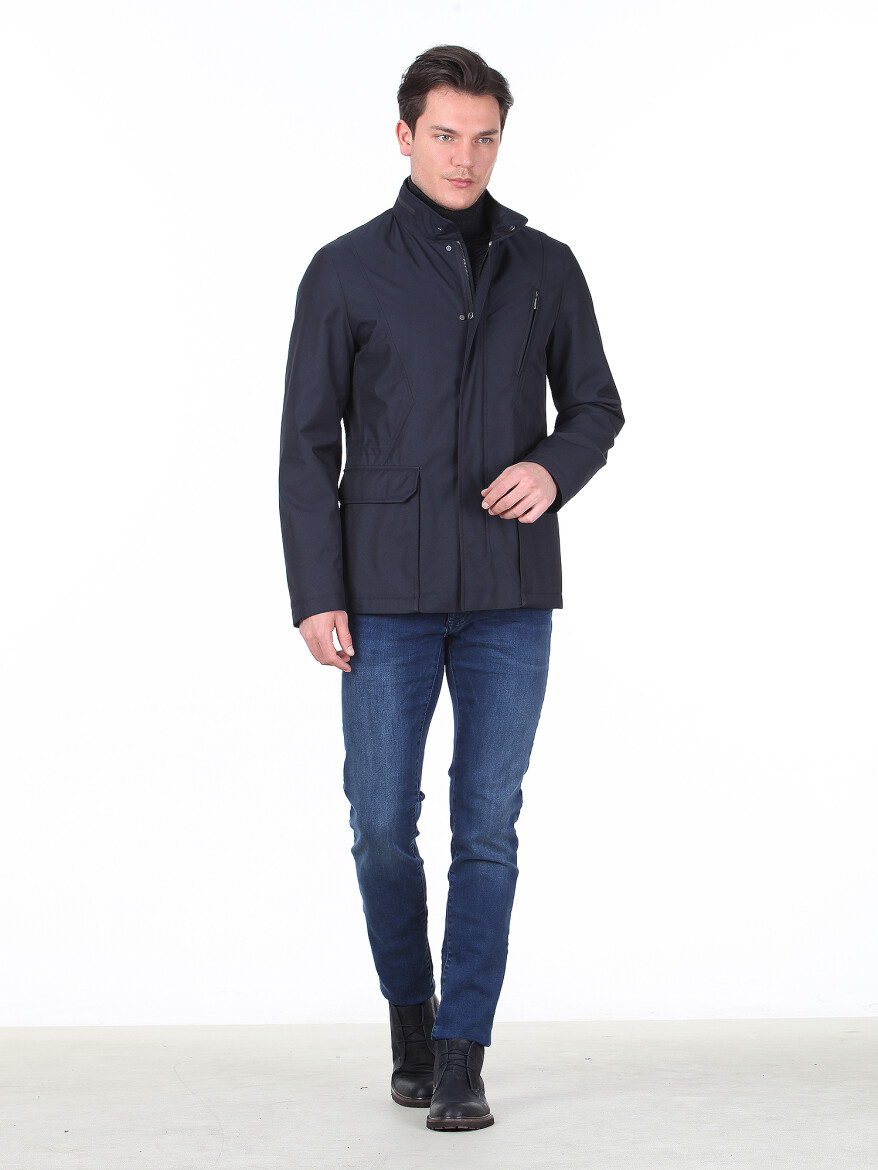 Navy Blue Regular Fit Lightweight Jacket - 3