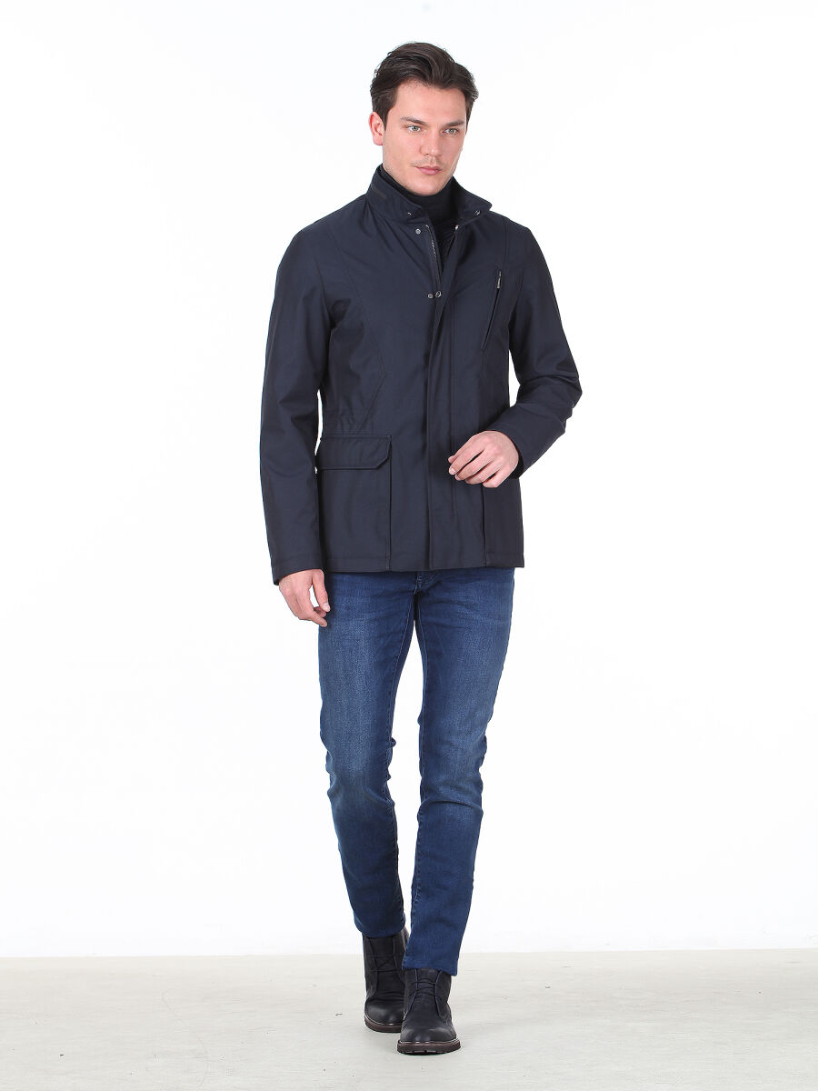 Navy Blue Regular Fit Lightweight Jacket - 3
