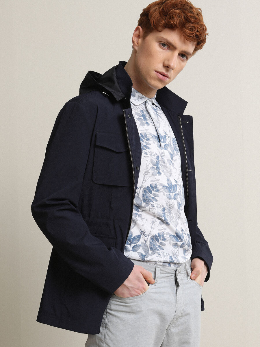 Navy Blue Regular Fit Lightweight Jacket - 3