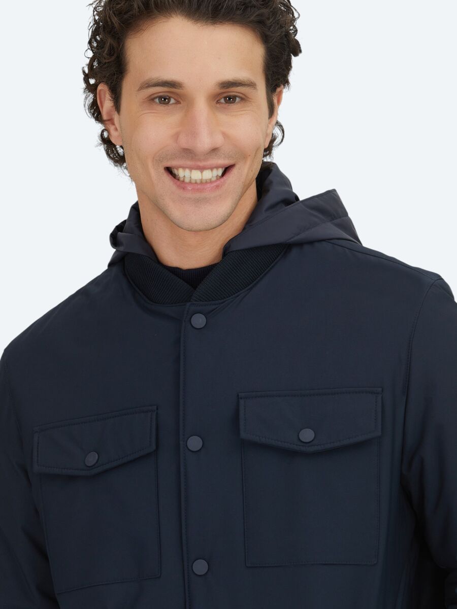 Navy Blue Regular Fit Lightweight Jacket - 4