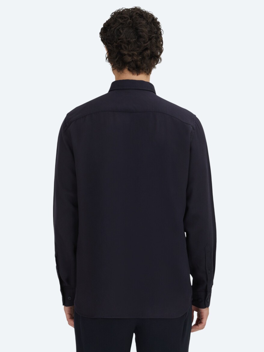 Navy Blue Regular Fit Long Weaving Casual Shirt - 5