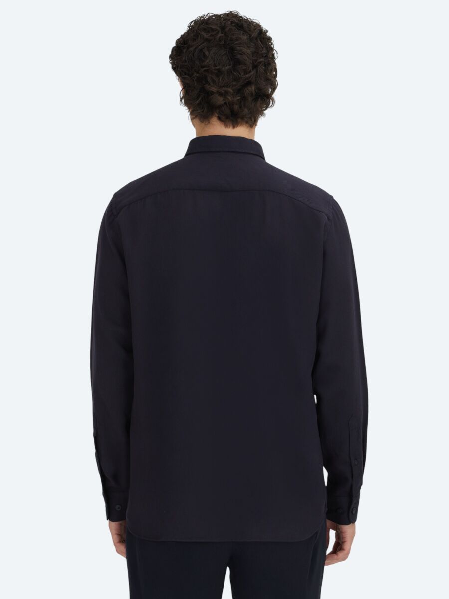 Navy Blue Regular Fit Long Weaving Casual Shirt - 5