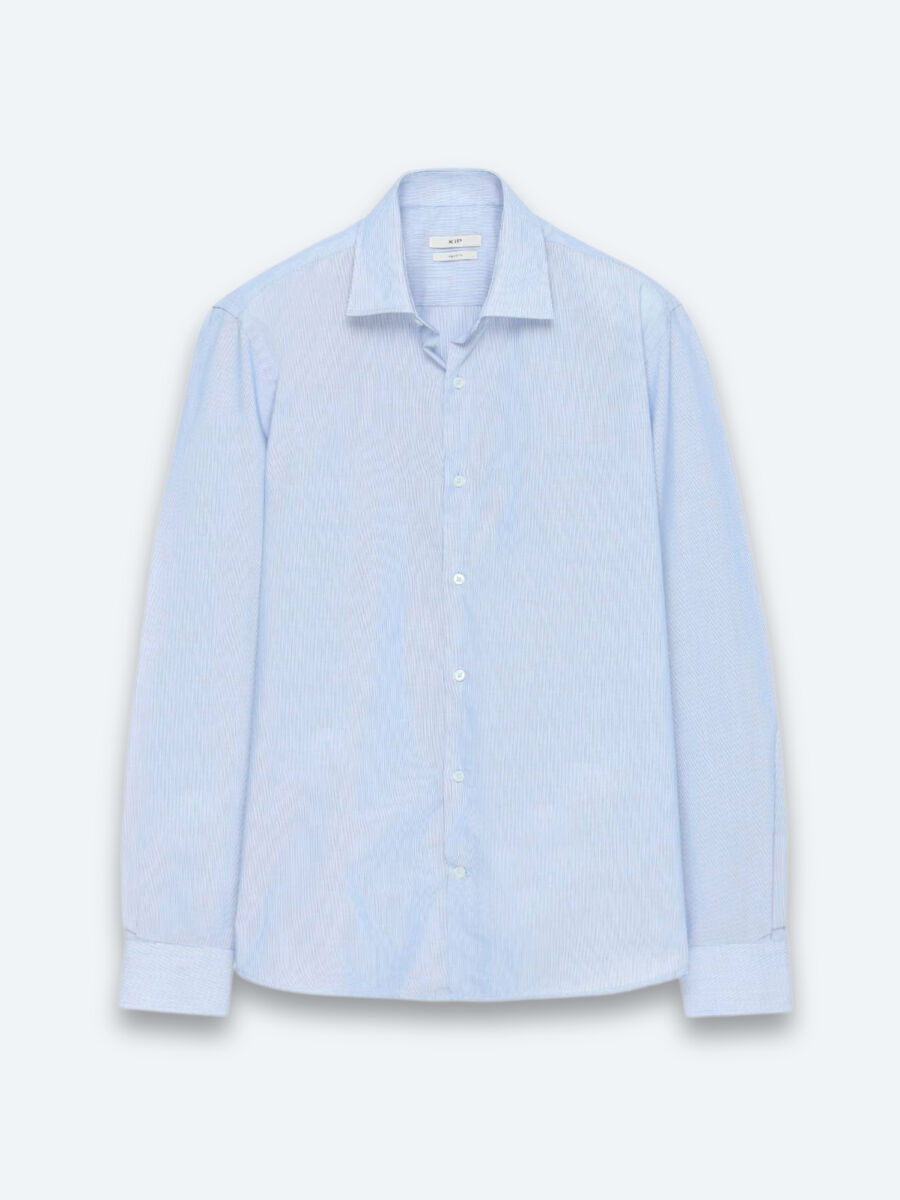 Navy Blue Regular Fit Long Weaving Classical Cotton Blended Shirt - 6