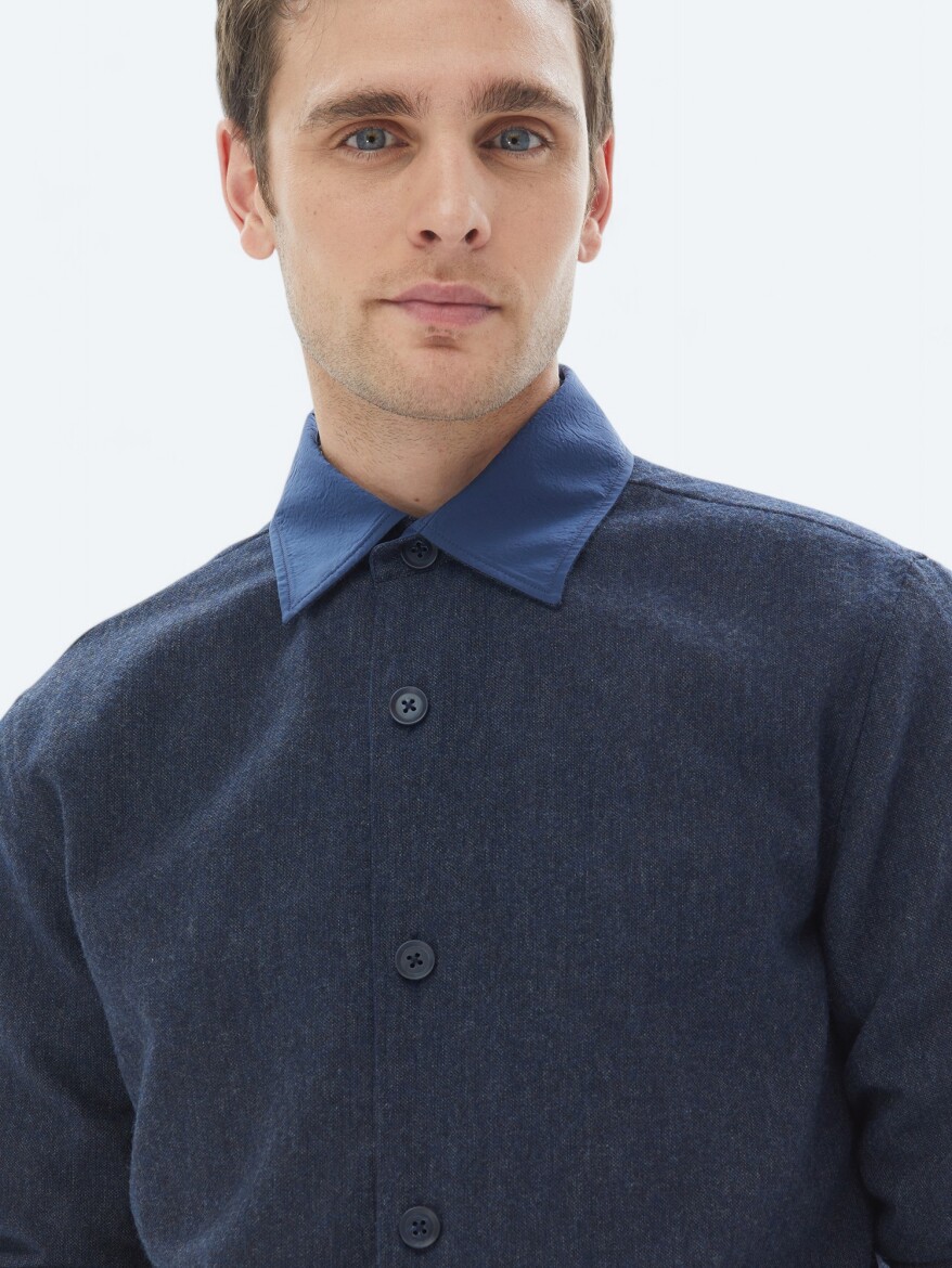 Navy Blue Regular Fit Shirt Collar Casual Weaving Coat - 9