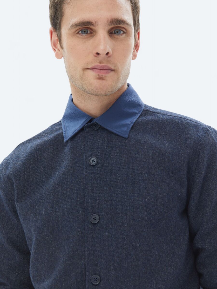 Navy Blue Regular Fit Shirt Collar Casual Weaving Coat - 9