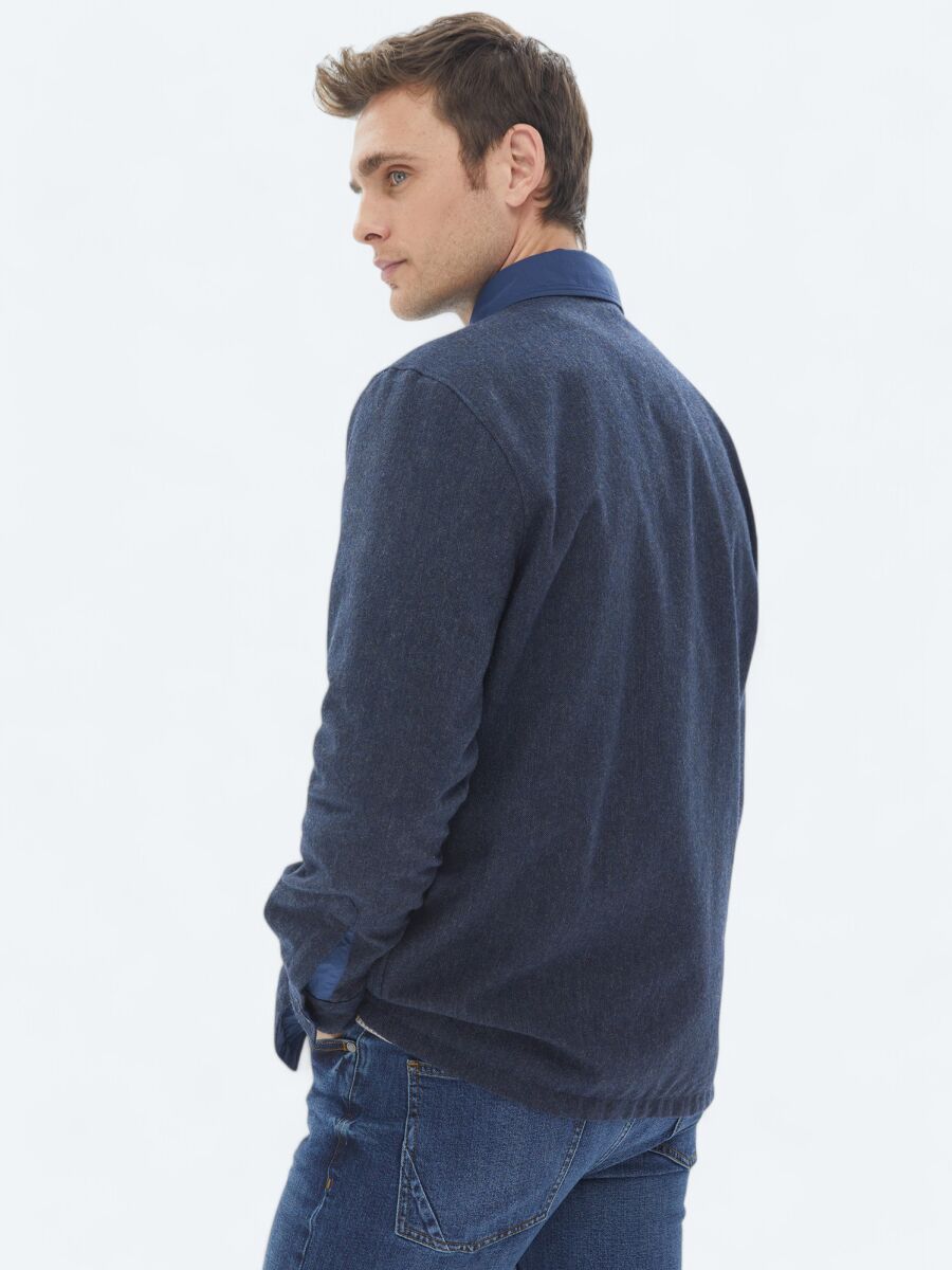 Navy Blue Regular Fit Shirt Collar Casual Weaving Coat - 11