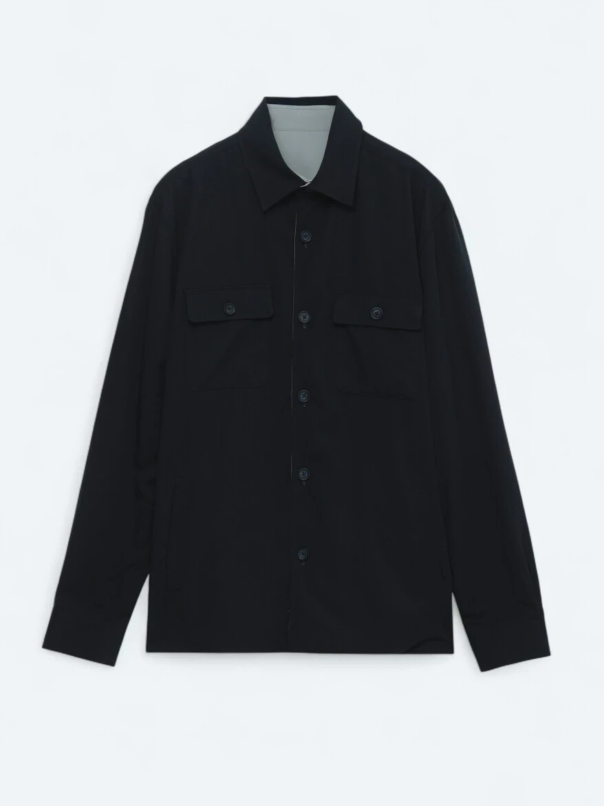 Navy Blue Regular Fit Shirt Collar Casual Weaving Coat - 1
