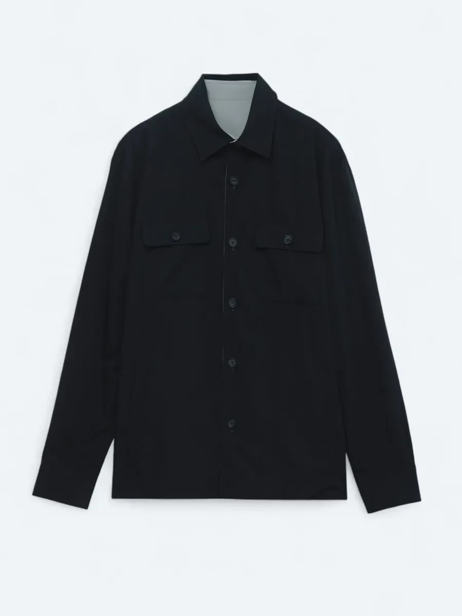 Navy Blue Regular Fit Shirt Collar Casual Weaving Coat - 1