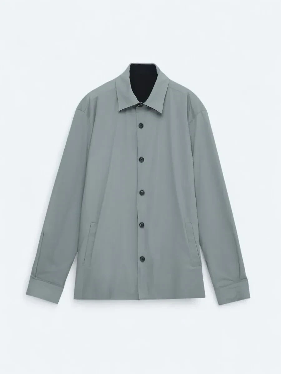 Navy Blue Regular Fit Shirt Collar Casual Weaving Coat - 2