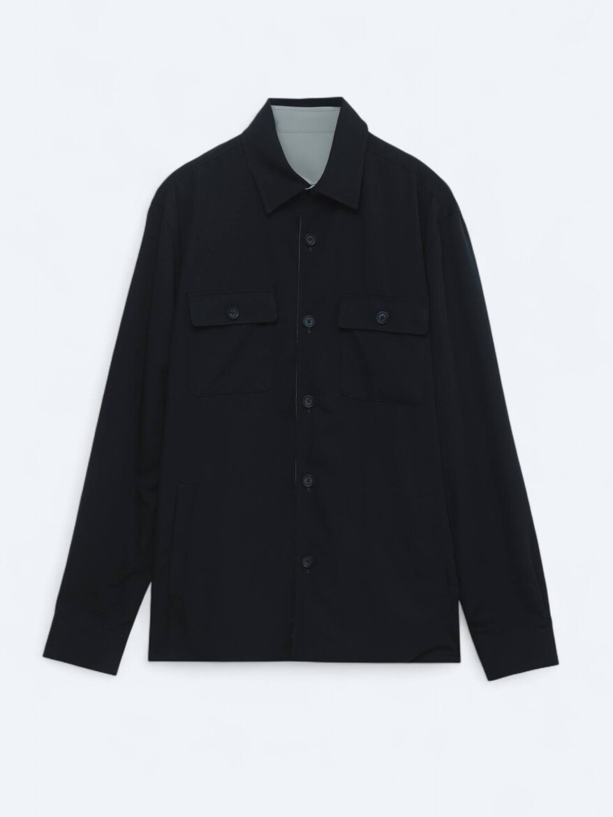 Navy Blue Regular Fit Shirt Collar Casual Weaving Coat - 5