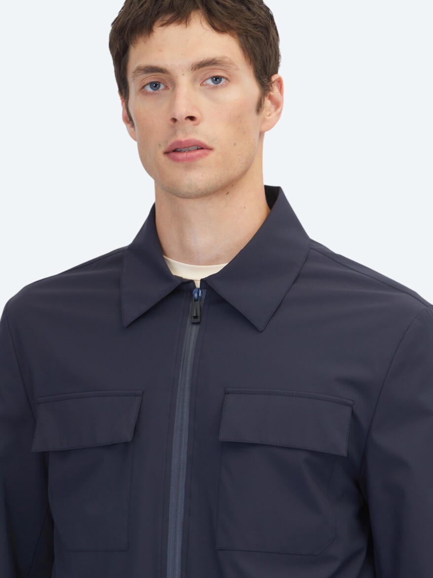 Navy Blue Regular Fit Shirt Collar Casual Weaving Coat - 4