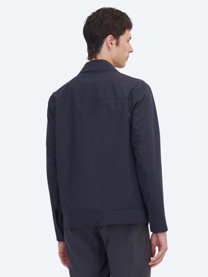 Navy Blue Regular Fit Shirt Collar Casual Weaving Coat - 5