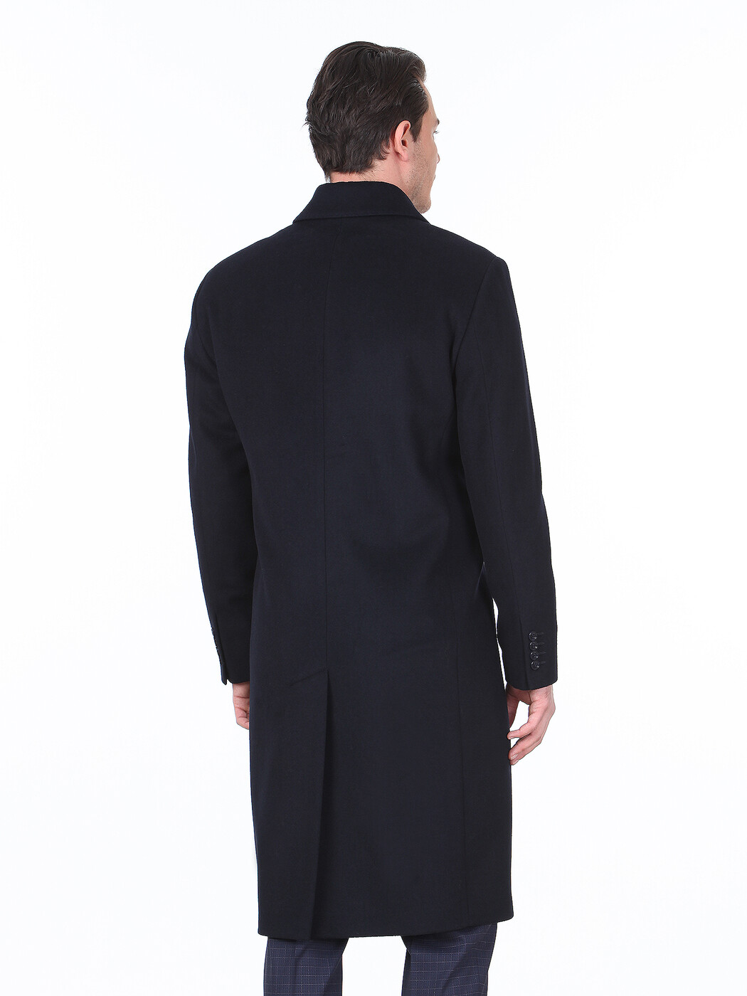 Navy Blue Regular Fit Shirt Collar Casual Weaving Overcoat - 4