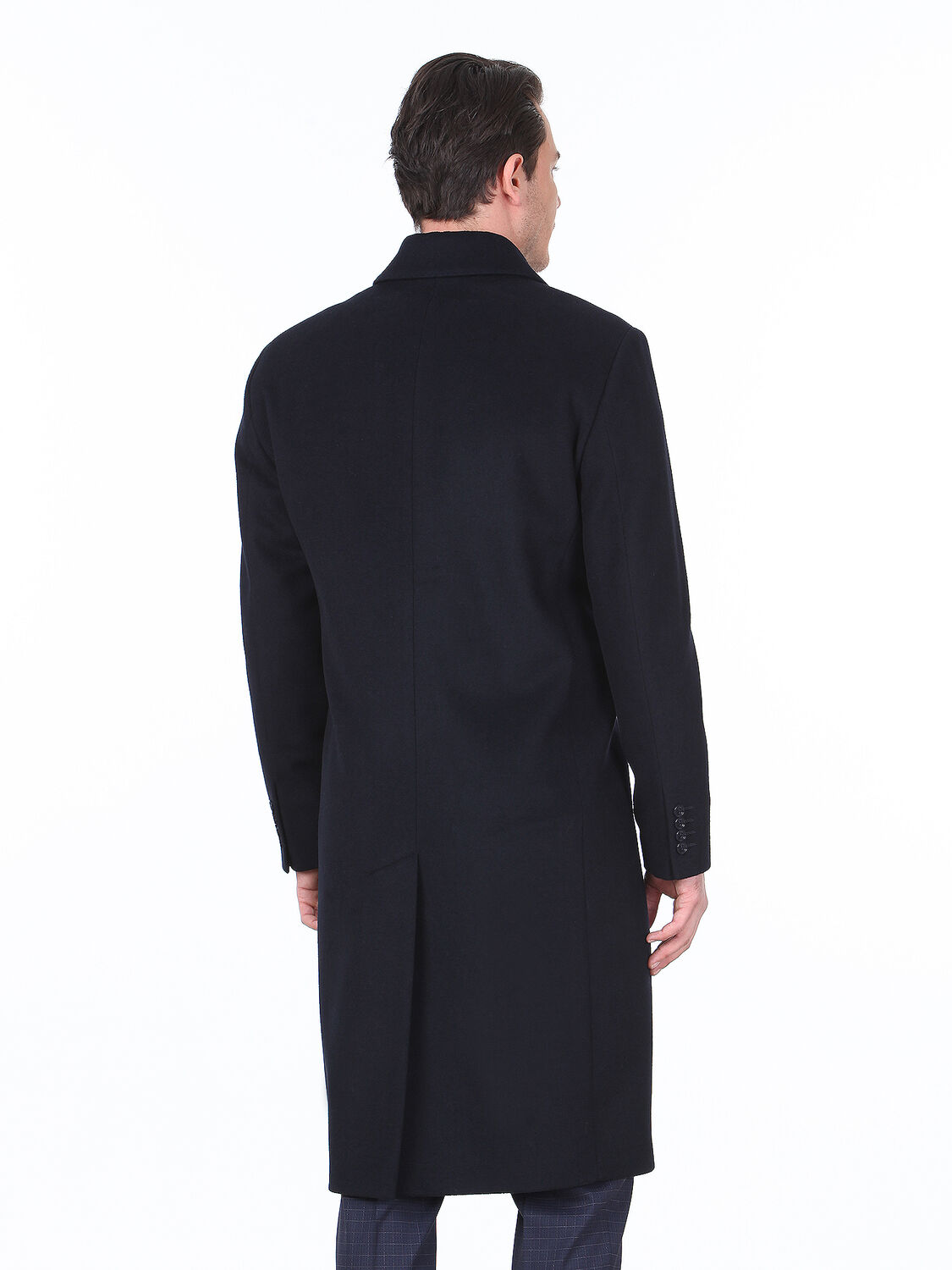 Navy Blue Regular Fit Shirt Collar Casual Weaving Overcoat - 4