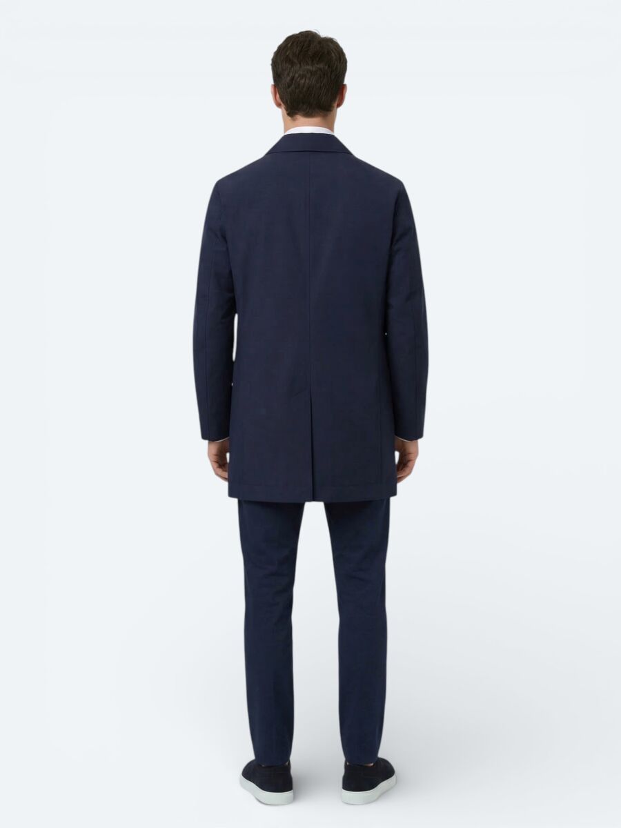 Navy Blue Regular Fit Shirt Collar Casual Weaving Rain Coat - 5