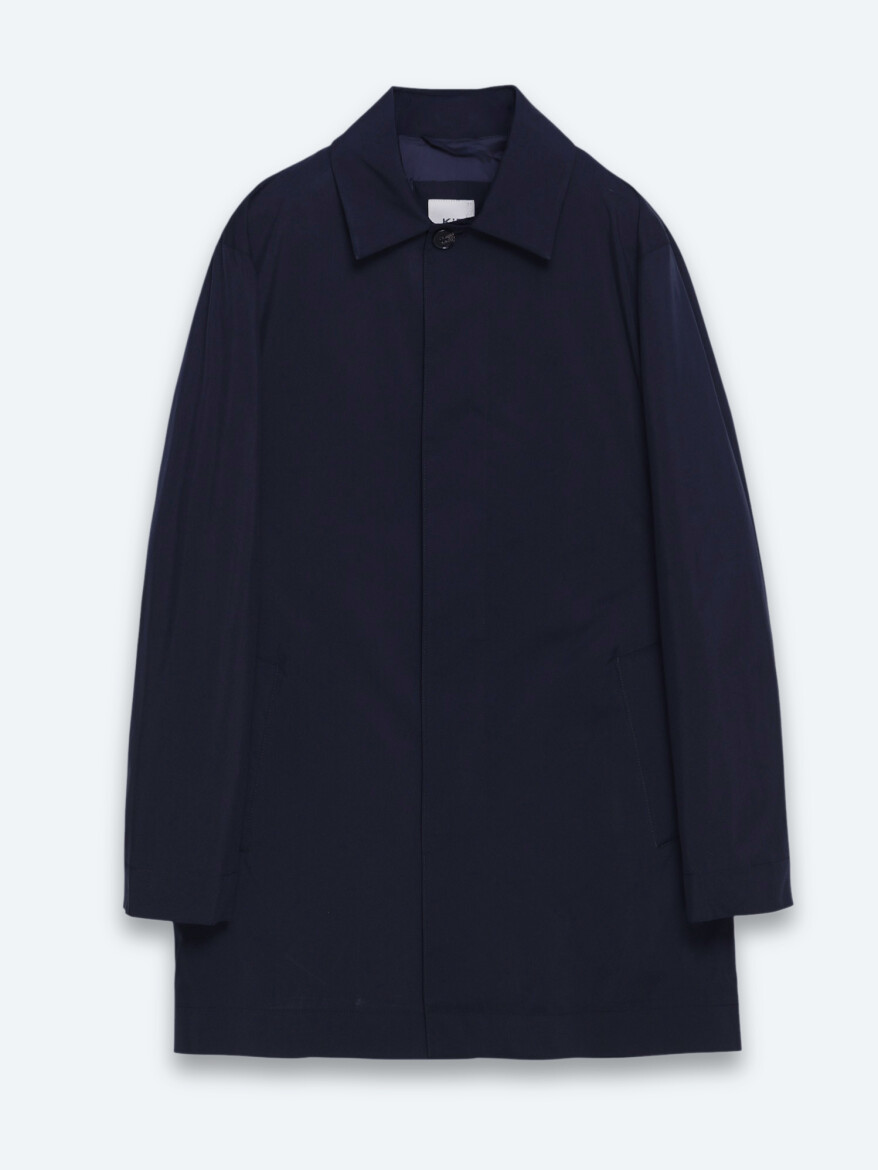 Navy Blue Regular Fit Shirt Collar Casual Weaving Rain Coat - 6